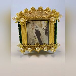 Christmas Ornament Gold and Green Tabletop Decorative Photo Frame- The Jess
